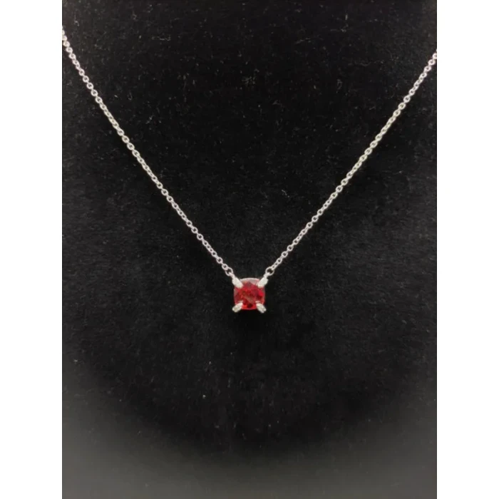 David Yurman Silver 8mm Four-Prong Red Diamond Necklace Adjustable 42+3+3cm