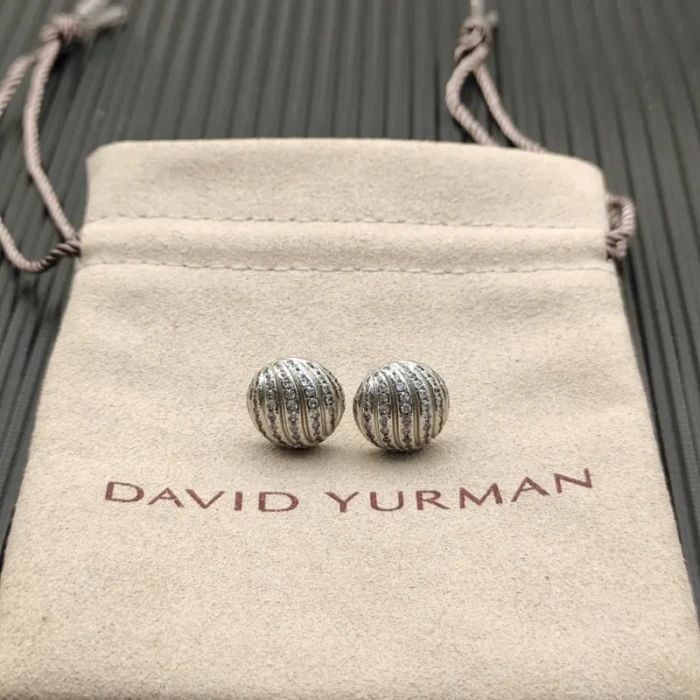 David Yurman Silver 14mm Pavé Twisted Spiral Stud Earrings