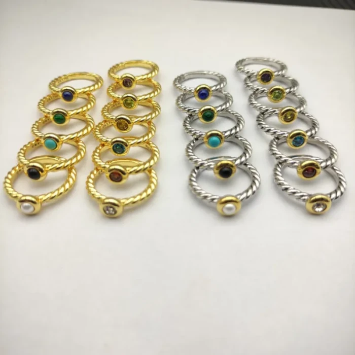 David Yurman Gold and Silver 2.8mm Petite Cable Green Chalcedony Ring