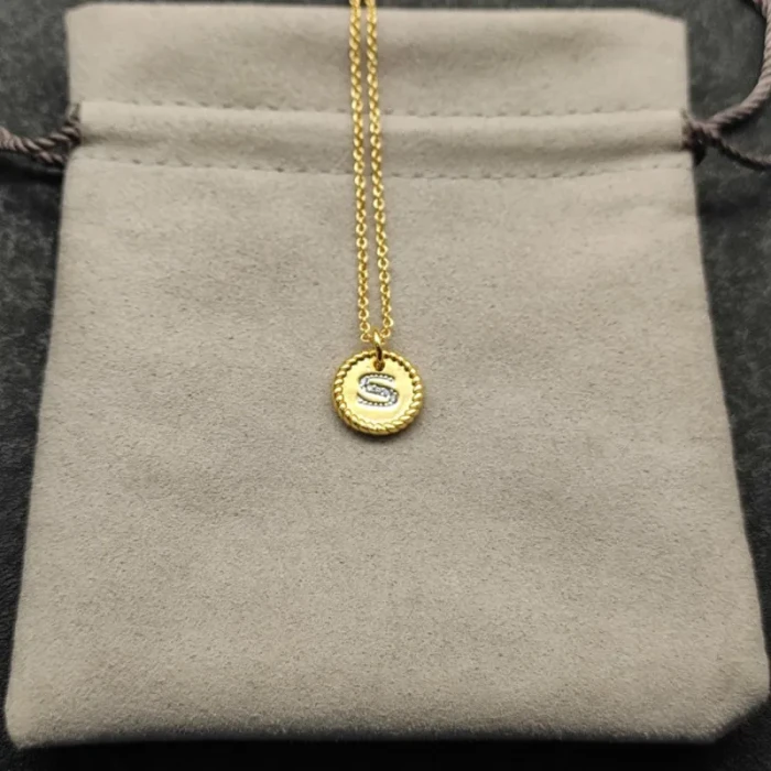 David Yurman Silver Diamond Letter S Round Pendant Necklace, Length 42cm + 3cm + 3cm