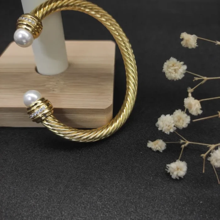 David Yurman 7mm Gold-Set Stone Pearl Cuff Bracelet