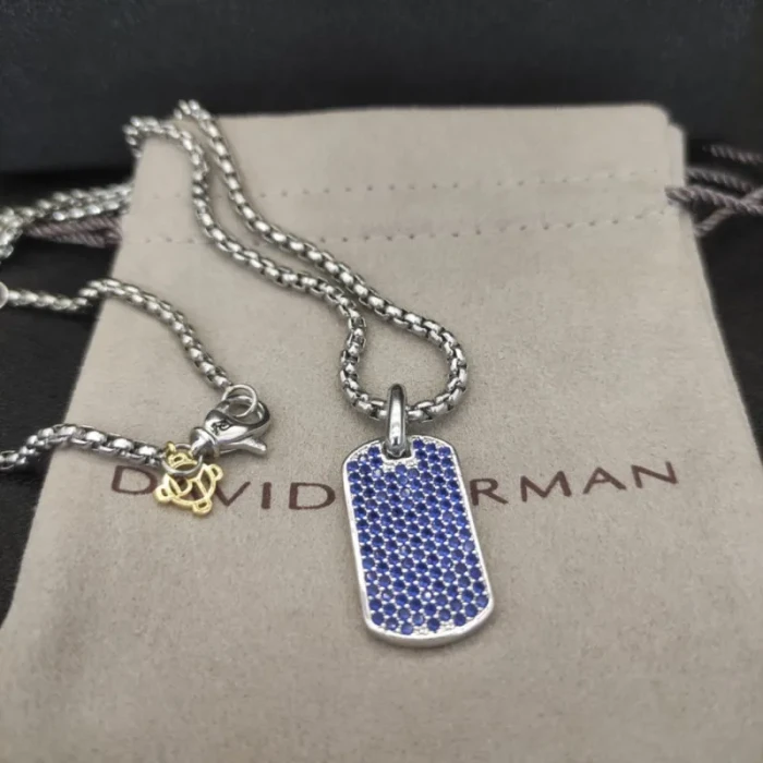 David Yurman Fully Pavé Blue Diamond Tag Necklace
