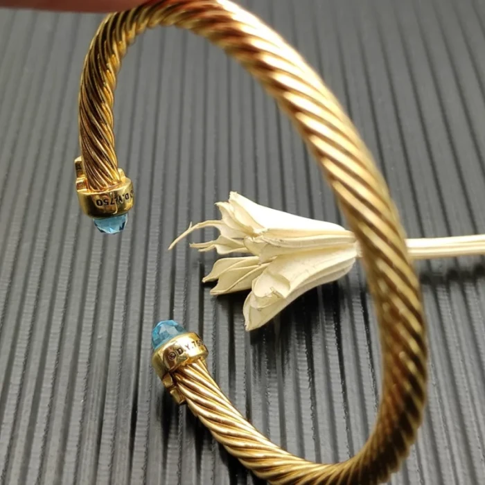 David Yurman Gold 5mm Five-Row Cable Bracelet with Blue Pavé