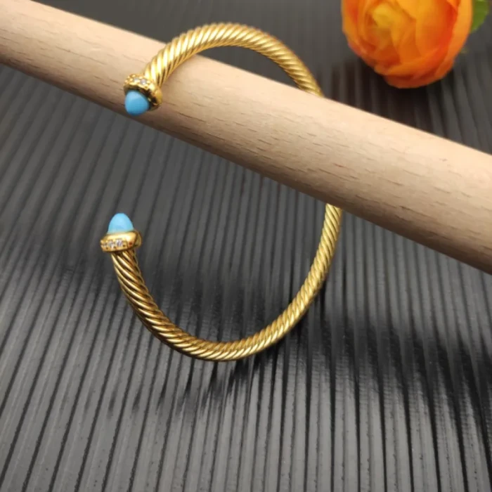 David Yurman 4mm Gold Turquoise Diamond Bangle Bracelet