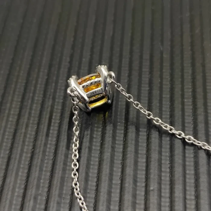 David Yurman Silver 8mm Four-Prong Yellow Diamond Necklace Adjustable 42+3+3cm