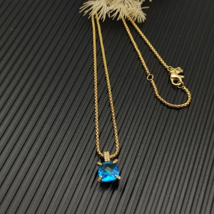 David Yurman Gold 11mm Four-Prong Blue Diamond Necklace
