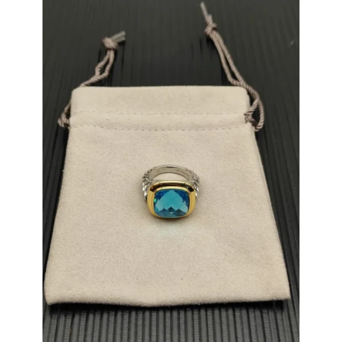 David Yurman Gold and Silver 14mm Square Blue Diamond Ring