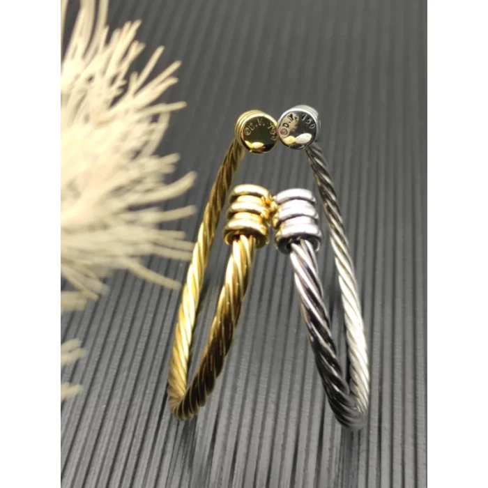 David Yurman Gold 4mm Three-Row Double End Cuff Bracelet