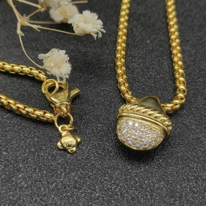David Yurman Gold Cable Necklace with Half-Pavé Diamonds