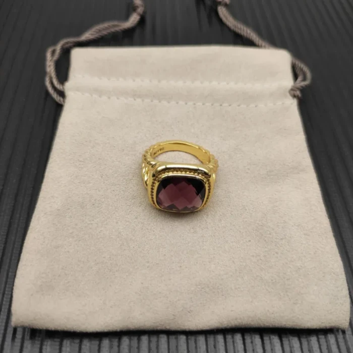 David Yurman Gold 14mm Square Purple Pavé Diamond Ring