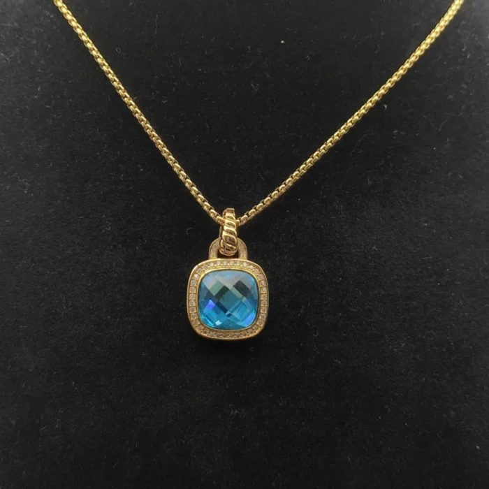 David Yurman Gold 14mm Square Blue Diamond Necklace