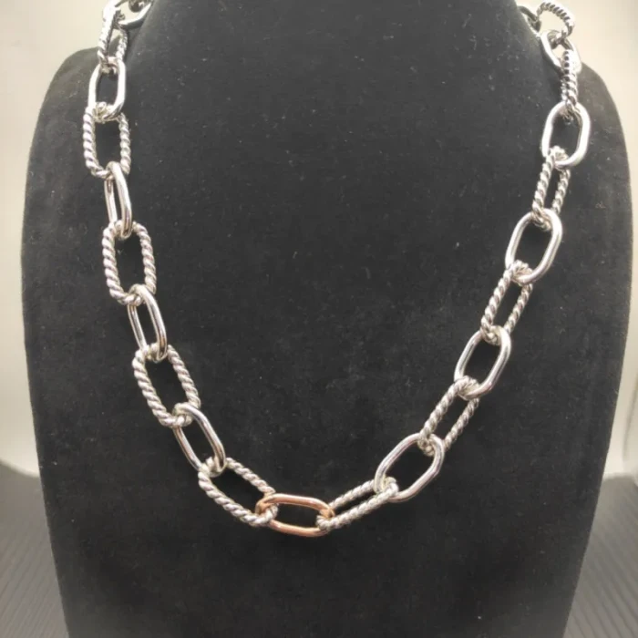 David Yurman Rose Gold and Silver Madison Chain Necklace 48cm
