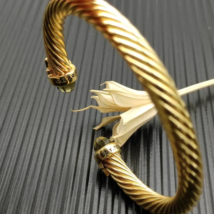 David Yurman 7mm Gold-Tone Cable Cuff Bracelet Brown Diamonds