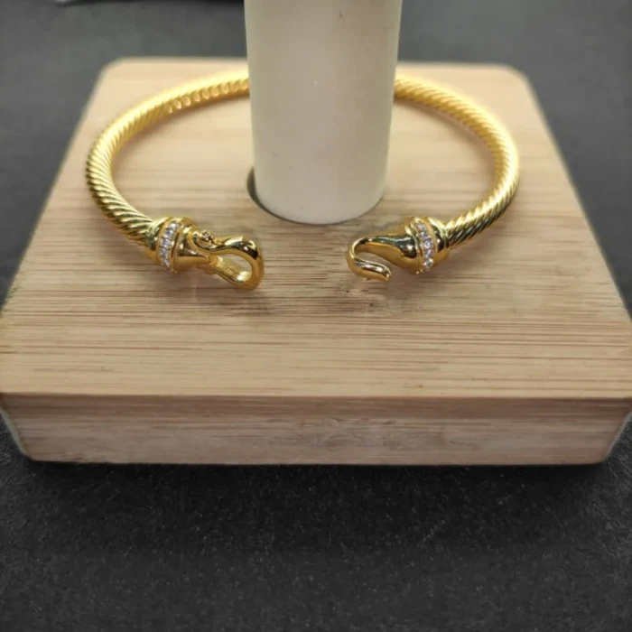 David Yurman 4mm Gold Diamond Hook Cuff Bracelet, Fits Wrist Size 16cm - 20cm