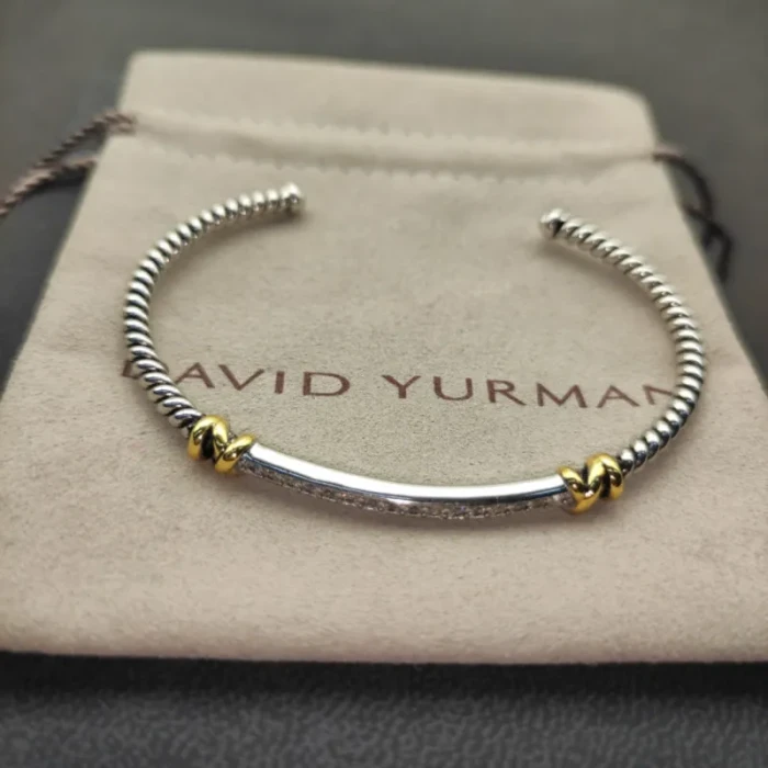 David Yurman Gold and Silver 3mm Gold Wire Cuff Bracelet, Fits Wrist Size 15cm - 18cm