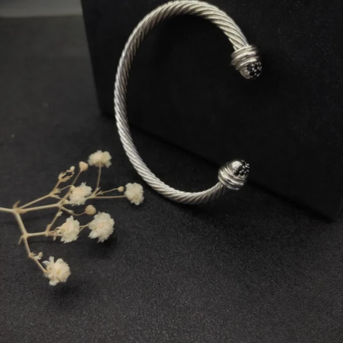 David Yurman 5mm Half-Pavé Cable Cuff Bracelet Black Diamonds