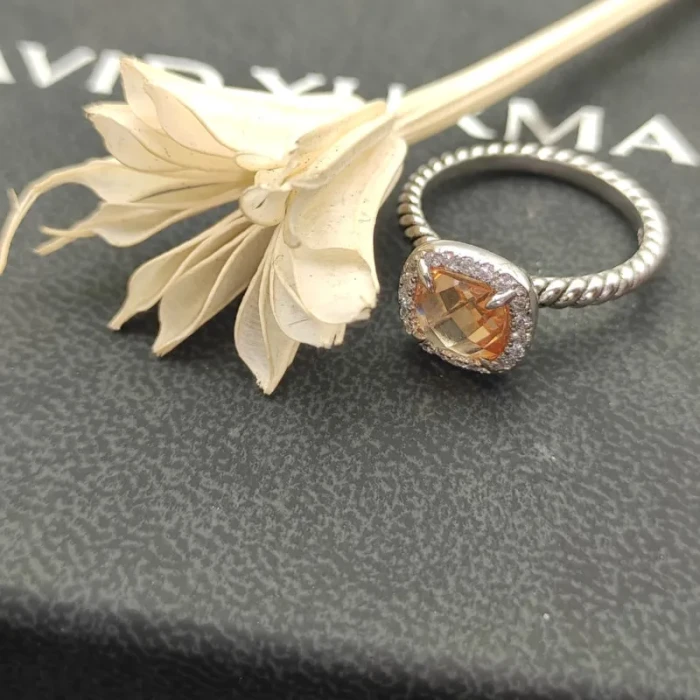 David Yurman Four-Prong Square Champagne Diamond Ring