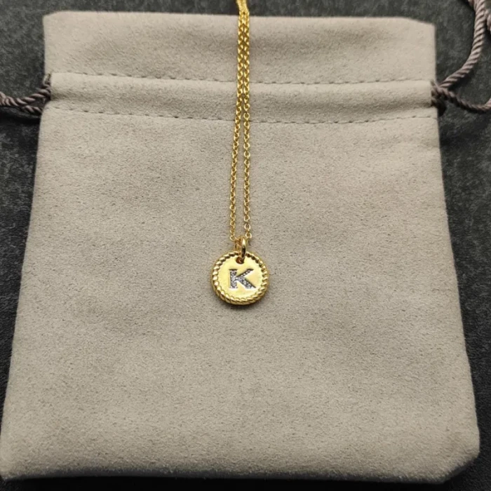 David Yurman Gold Diamond Initial K Disc Pendant Necklace