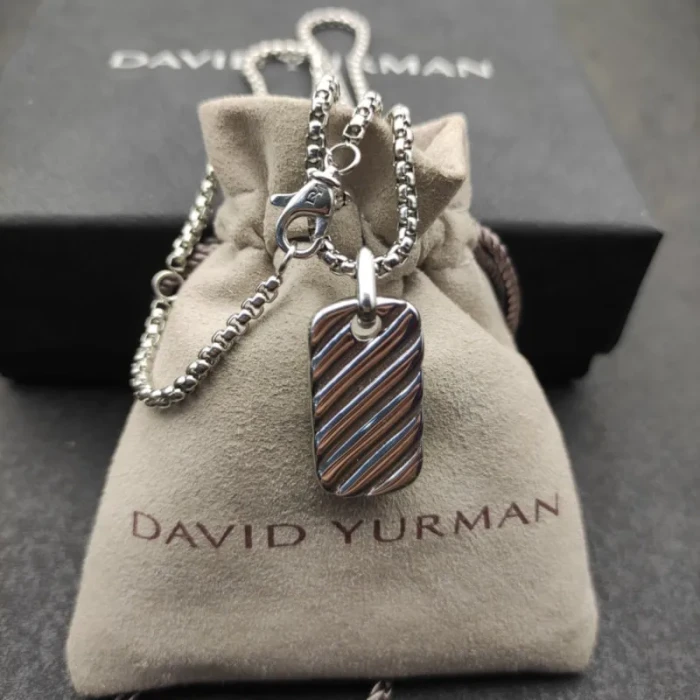 David Yurman Silver Square Wave Pendant Necklace, 3mm Chain, Length 50cm + 5cm
