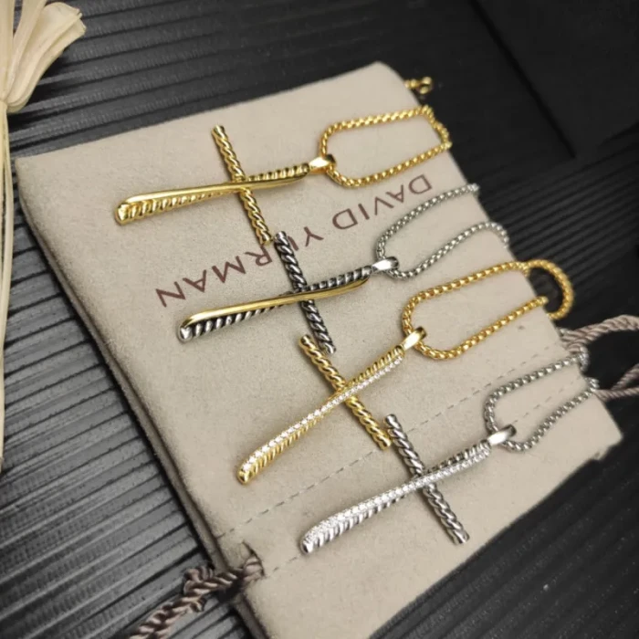David Yurman Gold-Tone Diamond Cross Pendant Necklace