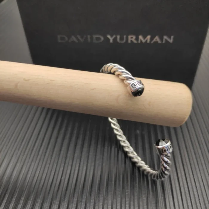 David Yurman 6mm Sterling Silver Black Diamond Cable Cuff Bracelet