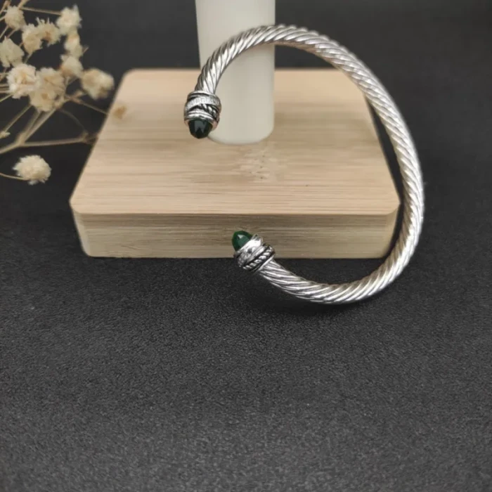David Yurman 5mm Cable Classics Rotating Deep Green Diamond Cuff Bracelet
