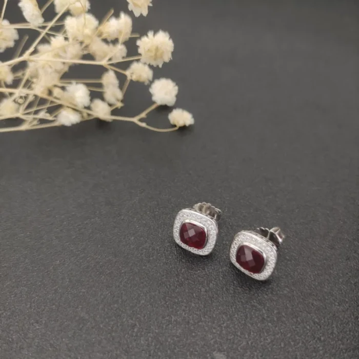 David Yurman 7mm Square Red Diamond Stud Earrings