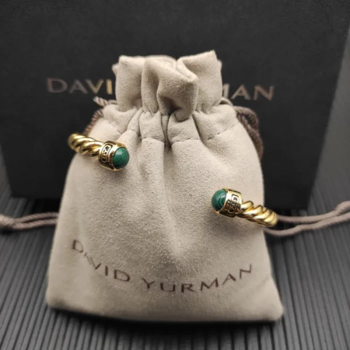 David Yurman 6mm Gold Malachite Cable Cuff Bracelet