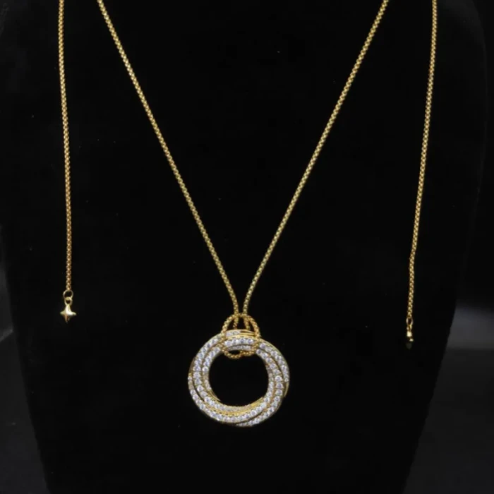 David Yurman 30mm Gold Tone Round Pavé-Crystal Necklace