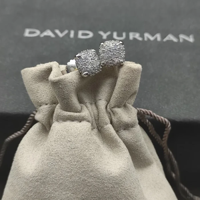 David Yurman 9mm Silver Four-Prong Pavé Diamond Stud Earrings