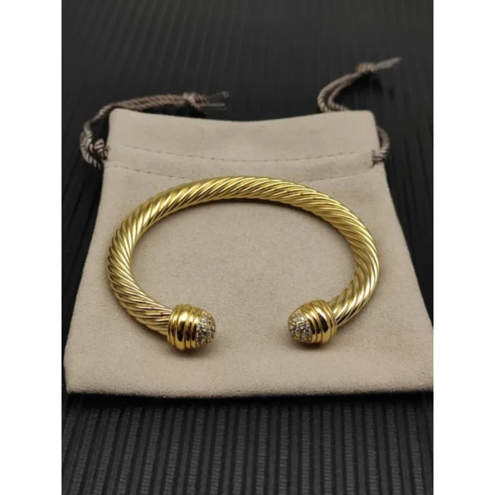 David Yurman 7mm Half Pavé Diamond Gold Cuff Bracelet