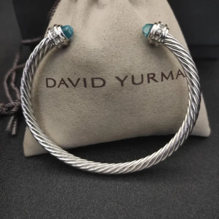David Yurman 5mm Cable Classics Blue Sapphire End Cuff Bracelet