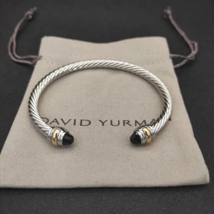 David Yurman 5mm Double-End Cap Cable Cuff Bracelet Black Diamonds