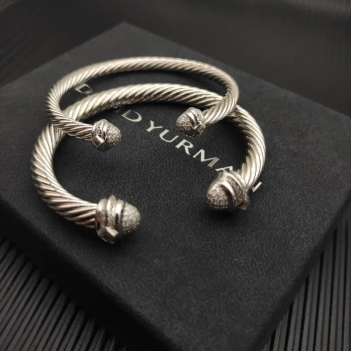 David Yurman 5mm Sterling Silver Oval Pavé Cable Cuff Bracelet