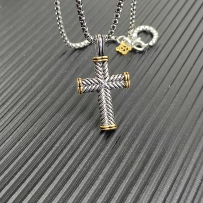 David Yurman Gold and Silver Cable Cross Necklace