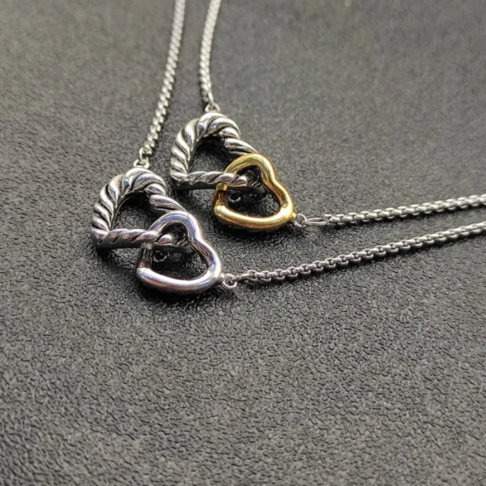 David Yurman Silver Double Heart Clasp Necklace, 1.5mm Chain, 45+5cm Adjustable Length