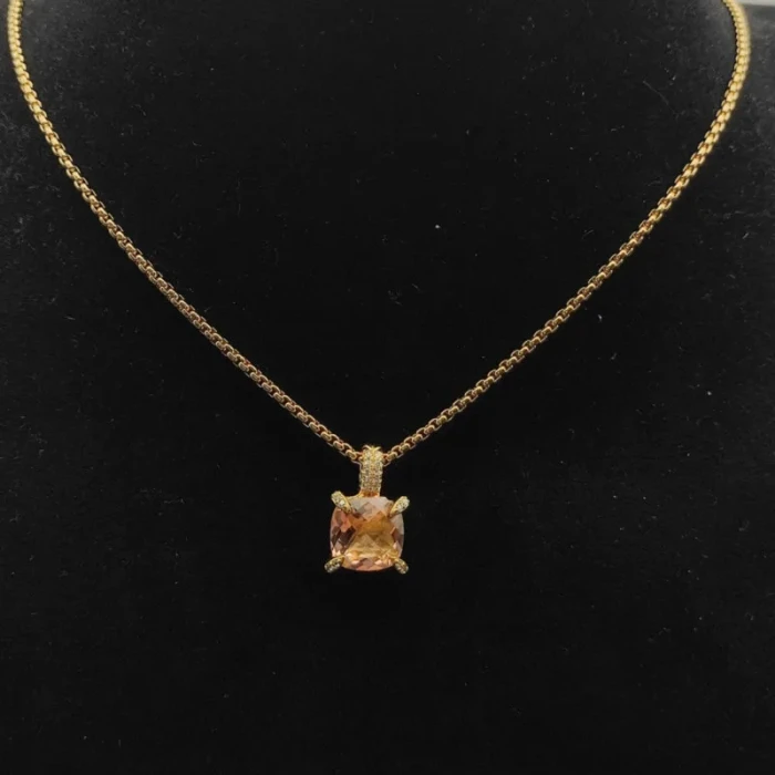 David Yurman Gold 11mm Four-Prong Champagne Diamond Necklace