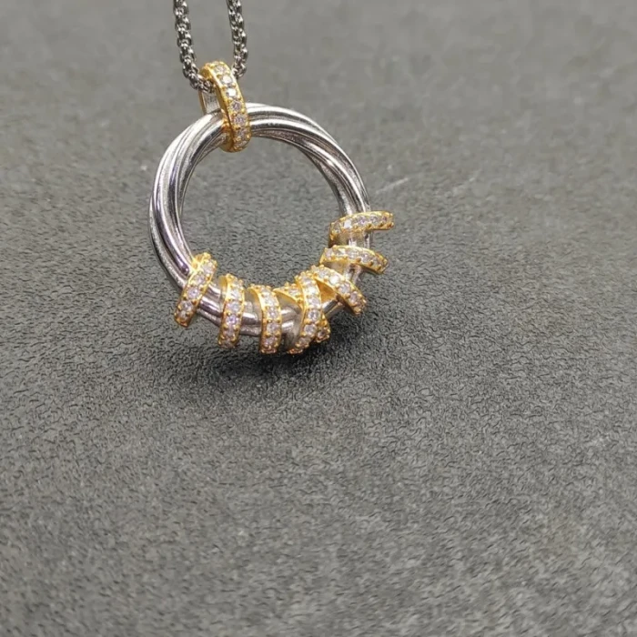 David Yurman Gold and Silver Rotating Hook Diamond Pendant Necklace, 1.5mm Chain, Length 45cm + 5cm