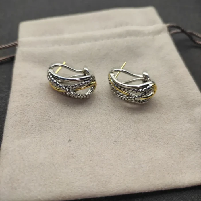 David Yurman Gold and Silver Multi-Strand Crossover Ear Cuff Earrings