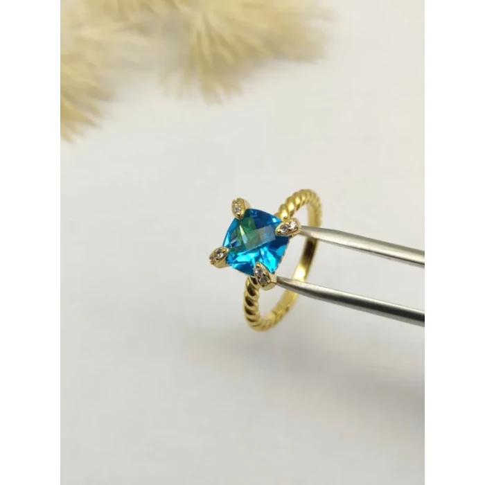 David Yurman Gold 8mm Four-Prong Blue Diamond Ring