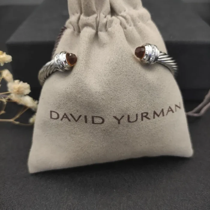 David Yurman 5mm Gemstone Champagne Diamond Station Cuff Bracelet