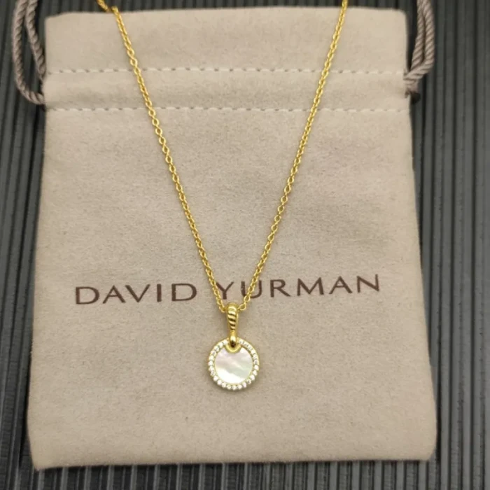 David Yurman 17.8mm Gold Round Mother-of-Pearl Diamond Necklace