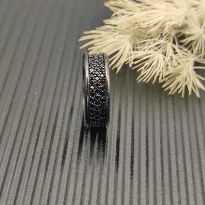 David Yurman 8.5mm Black and Gold Cable Classic Pavé Black Diamond Ring