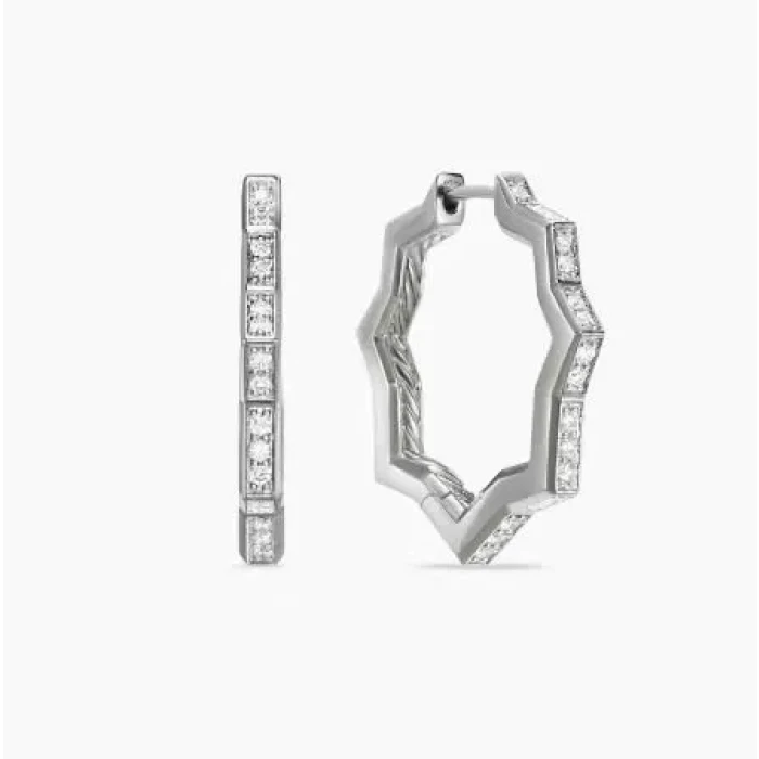 David Yurman 22.8×2.6mm Silver Pavé Hexagon Earrings