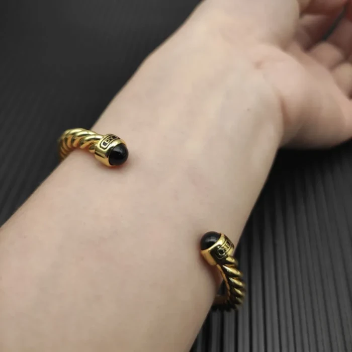 David Yurman 6mm Gold Black Onyx Cable Cuff Bracelet