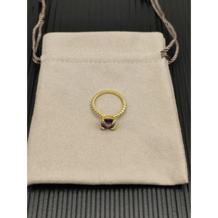 David Yurman Gold 8mm Four-Prong Purple Diamond Ring