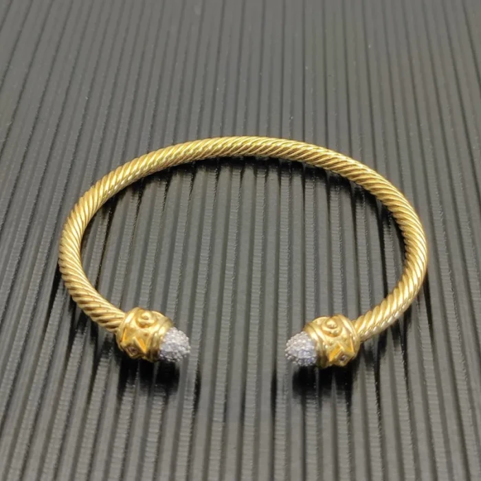 David Yurman Gold 4mm Pavé Diamond Geometric Edge Bracelet, Fits Wrist Sizes 16–20cm