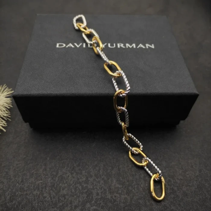 David Yurman Madison Chain Multi-Ring Gold and Silver Bracelet, Length 21cm