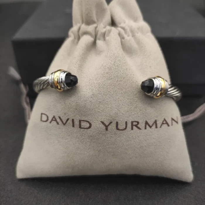 David Yurman 5mm Double-End Cap Cable Cuff Bracelet Black Diamonds