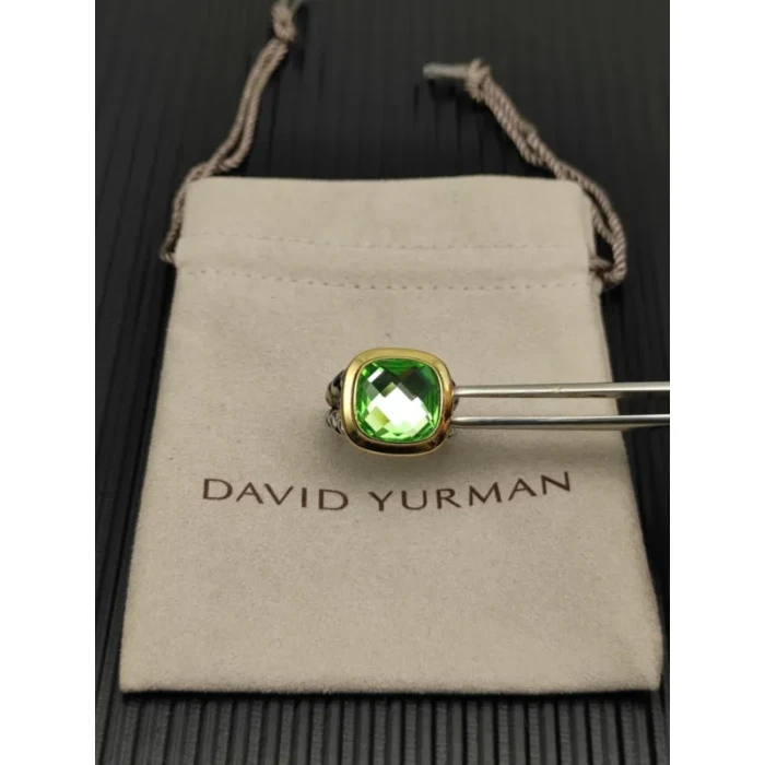 David Yurman Gold and Silver 14mm Square Green Diamond Ring